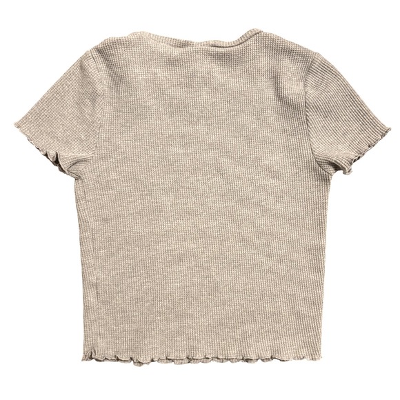 Wild Fable Women Gray Waffle Knit Lettuce Trim Crop Top Short Sleeve XS - Picture 4 of 5